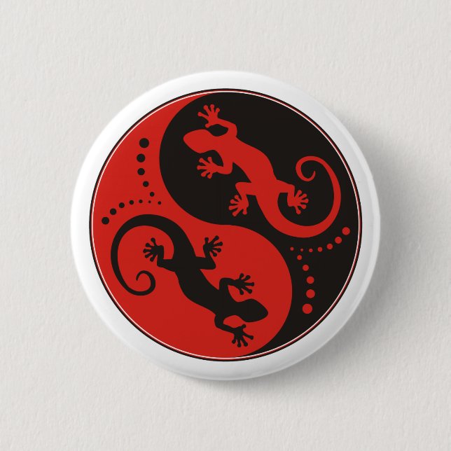 Badge Rond 5 Cm YIN & YANG Geckos black + your background & idea (Devant)