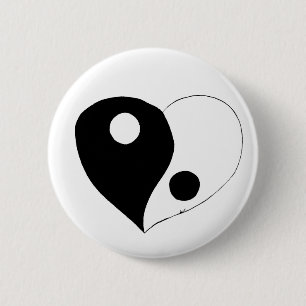 Badge Rond 5 Cm Yin Yang Heart (B/W)