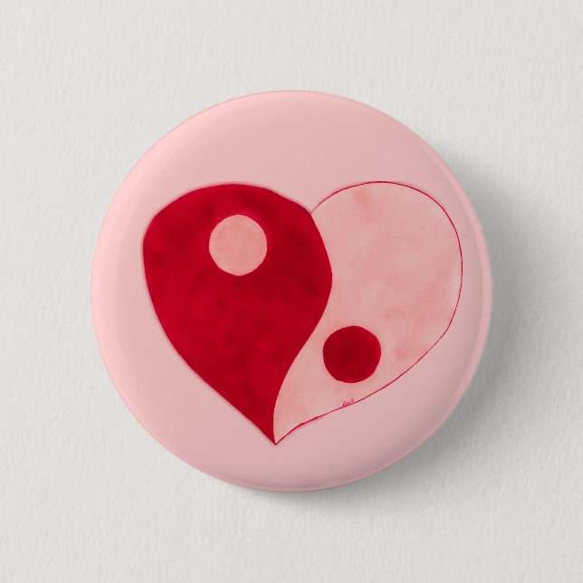 Badge Rond 5 Cm Yin Yang Heart (Rouge/Rose) (Devant)
