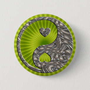 Badge Rond 5 Cm Yin & Yang / Hearts SILVER