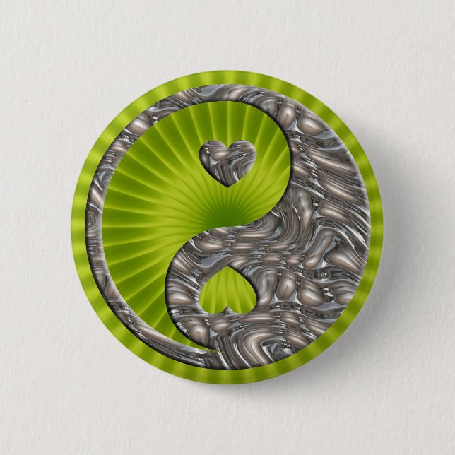 Badge Rond 5 Cm Yin & Yang / Hearts SILVER (Devant)