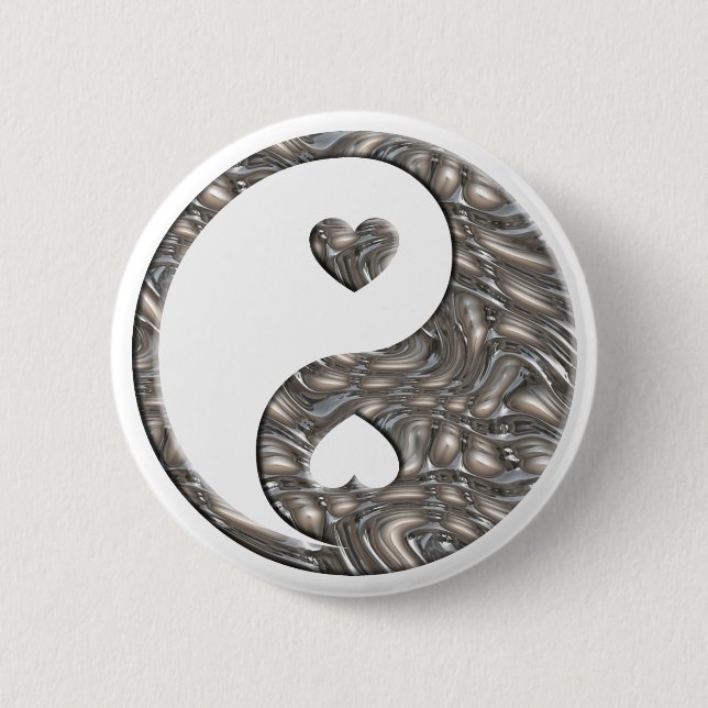 Badge Rond 5 Cm Yin & Yang / Hearts SILVER (Devant)