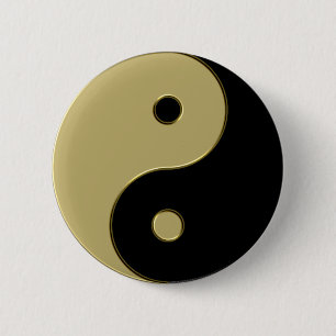 Badge Rond 5 Cm yin yang noir et or