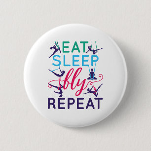 Badge Rond 5 Cm Yoga Aérien Manger Sleep Vol Répéter