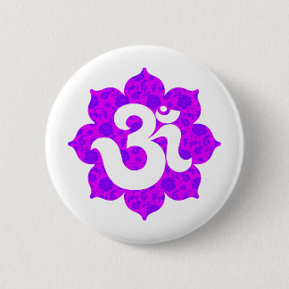 Badge Rond 5 Cm Yoga OM dans le rose pourpre de Lotus