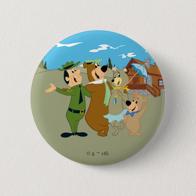 Badge Rond 5 Cm Yogi Ours et amis Accueil chaleureux (Devant)