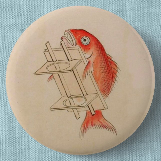 Badge Rond 5 Cm Yokai (Défilé Mariage) (Vintage Japanese Fish Yokai Can Badge- Detail View)