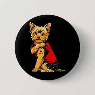 Badge Rond 5 Cm Yorkie avec Yorkshire Terrier Tatoué Amour