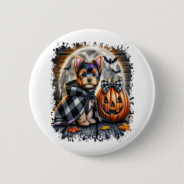 Badge Rond 5 Cm Yorkie Chien Carré d'Halloween (Devant)