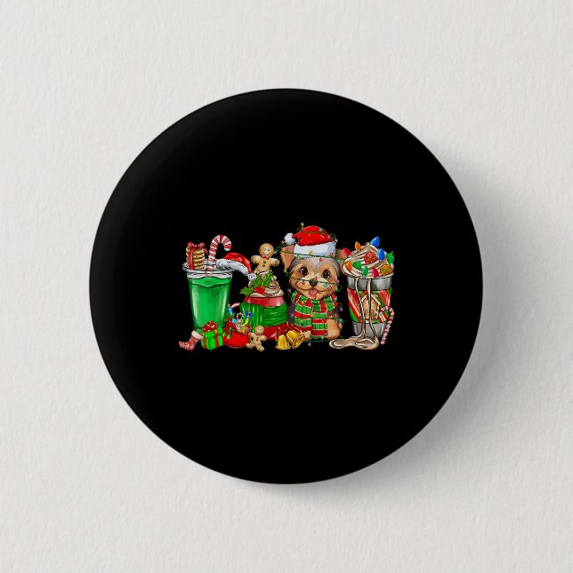 Badge Rond 5 Cm Yorkie Chien de Noël Pyjamas Café Latte Mugs Xma (Devant)