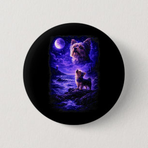Badge Rond 5 Cm Yorkie hurle à la Lune Vintage Drôle de Chien