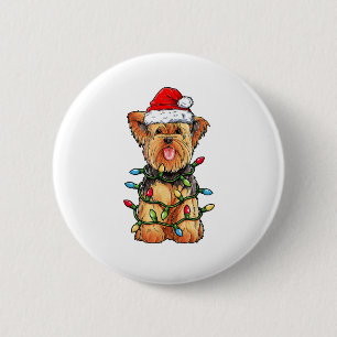 Badge Rond 5 Cm Yorkie Yorkshire Terrier Père Noël Christmas Tree