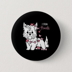 Badge Rond 5 Cm Yorkshire Terrier Chien I Voler Coeurs mignons Val