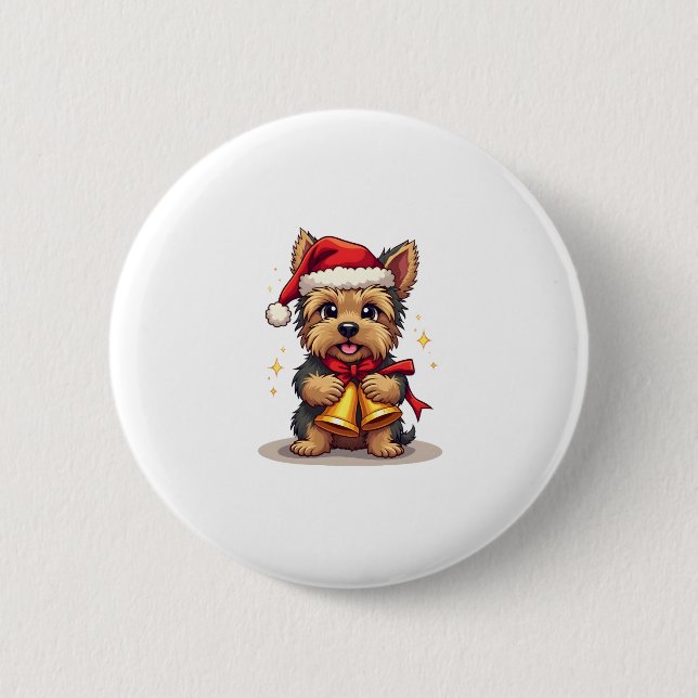 Badge Rond 5 Cm Yorkshire Terrier Christmas Bells (Devant)