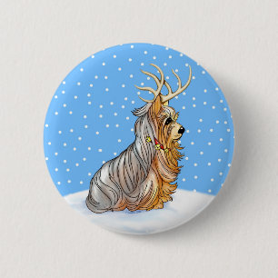 Badge Rond 5 Cm Yorkshire Terrier Christmas Reindeer