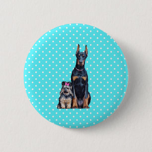 Badge Rond 5 Cm Yorkshire Terrier Doberman Pois bleus