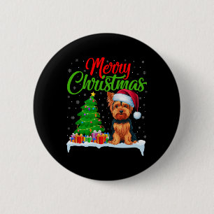Badge Rond 5 Cm Yorkshire Terrier Feux d'arbre de Noël Lumières Dr