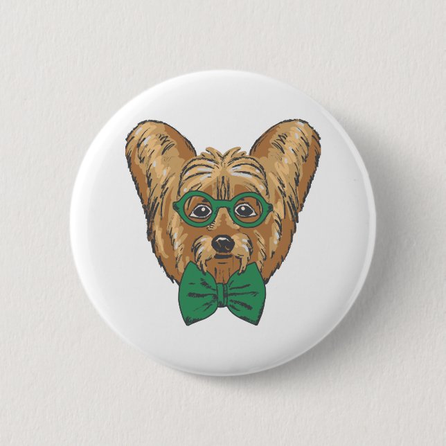 Badge Rond 5 Cm Yorkshire Terrier Hipster (Devant)