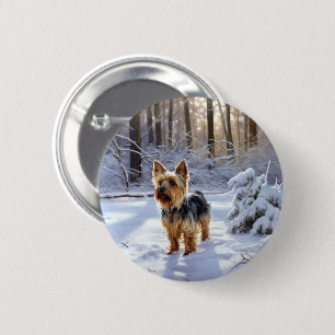 Badge Rond 5 Cm Yorkshire Terrier Laissez-le Neiger Noël