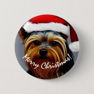 Badge Rond 5 Cm Yorkshire Terrier Noël