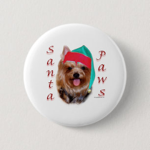Badge Rond 5 Cm Yorkshire Terrier Père Noël Paws
