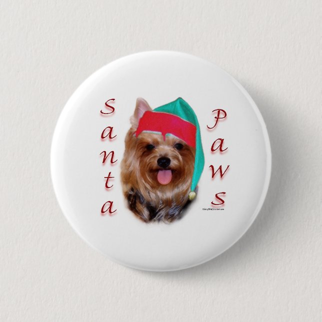 Badge Rond 5 Cm Yorkshire Terrier Père Noël Paws (Devant)
