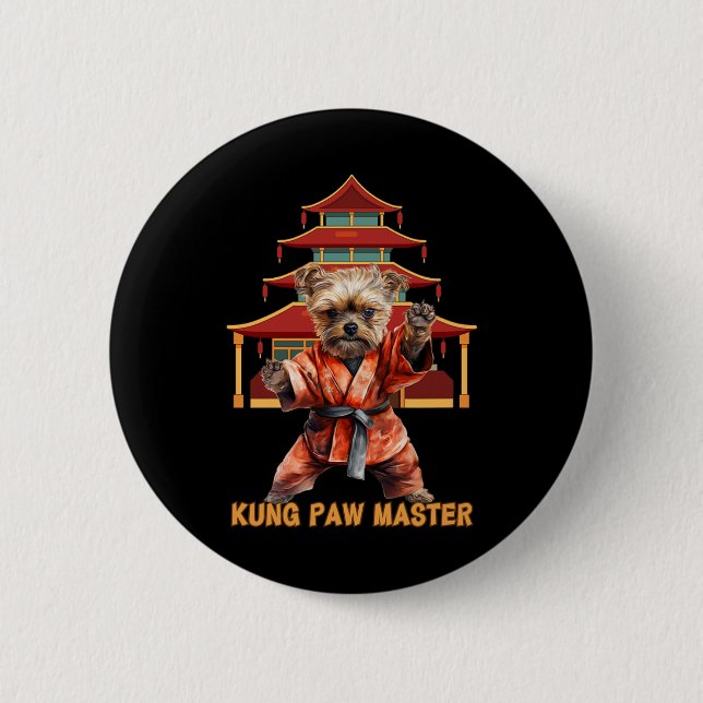 Badge Rond 5 Cm Yorkshire Terrier Yorkie Karate Martial Arts Funny (Devant)