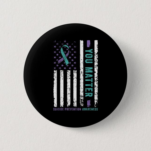 Badge Rond 5 Cm You Teal &amp; Purple Ribbon Suicide Prevention Aw (Devant)