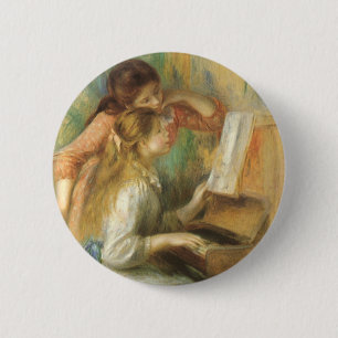 Badge Rond 5 Cm Young Girls at Piano by Pierre Renoir