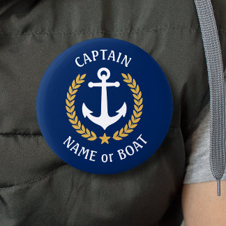 Badge Rond 5 Cm Your Boat Name Captain Anchor Gold Laurel Navy