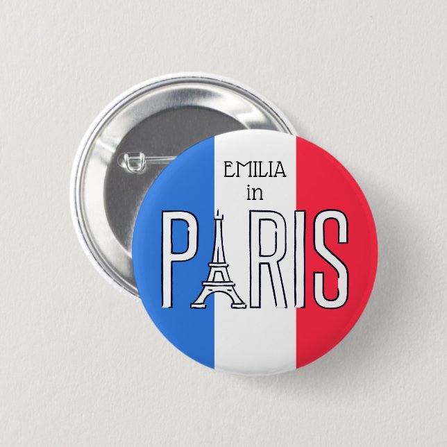 Badge Rond 5 Cm [your name] in Paris - Eiffel Tower typography (Devant & derrière)