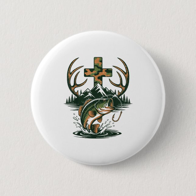 Badge Rond 5 Cm Youth Camo Faith Hunting Fishing Cross Fisherman C (Devant)
