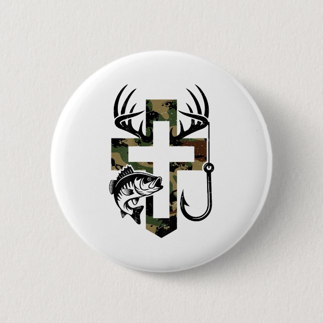 Badge Rond 5 Cm Youth Camo Faith Hunting Fishing Cross Hook Christ (Devant)
