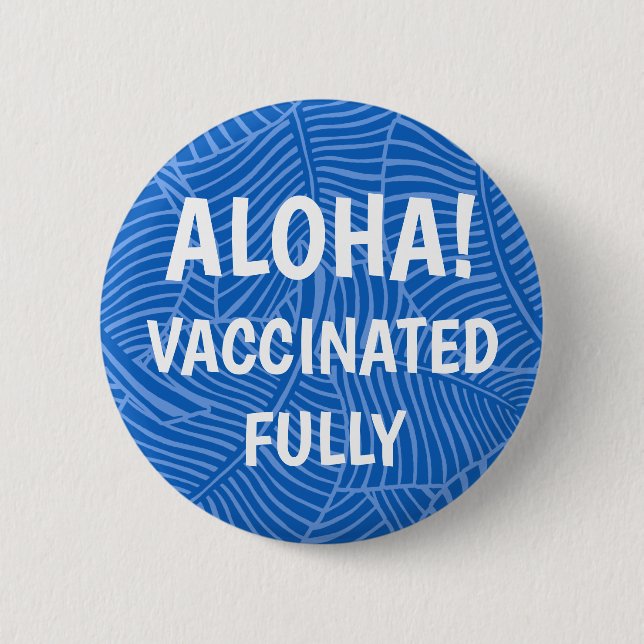 Badge Rond 5 Cm Zebra Palm Hawaiian Aloha Vacciné Bleu (Devant)