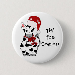 Badge Rond 5 Cm Zèbre de Noël