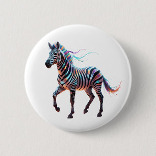Badge Rond 5 Cm Zèbre Fantastique Néon Arc-en-Ciel