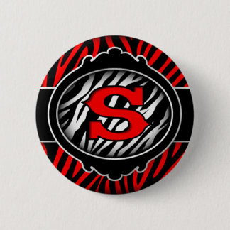 Badge Rond 5 Cm zèbre rouge méchant lettre initiale S