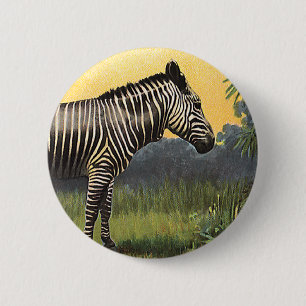 Badge Rond 5 Cm Zèbre vintage dans la savane africaine, animal sau