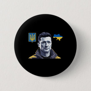 Badge Rond 5 Cm Zelensky Ukraine Vintage Drapeau Ukrainien de Sout