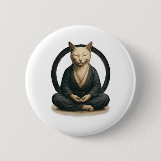 Badge Rond 5 Cm Zen Meditating Cat – Enso Circle Mindful Yoga Art 