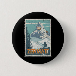 Badge Rond 5 Cm Zermatt Suisse Ski de fond Planche à neige Hiver