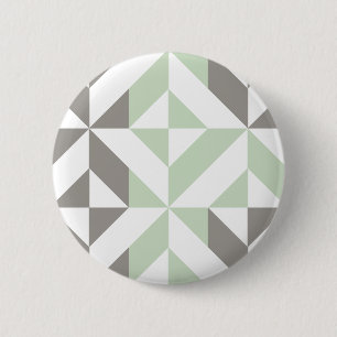 Badge Rond 5 Cm ZigZag géométrique Sage Green et Silver