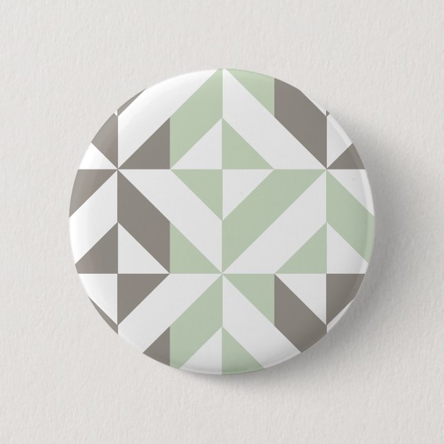 Badge Rond 5 Cm ZigZag géométrique Sage Green et Silver (Devant)