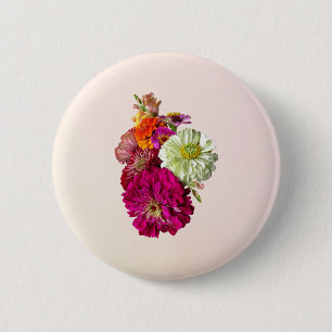 Badge Rond 5 Cm Zinnia Bouquet