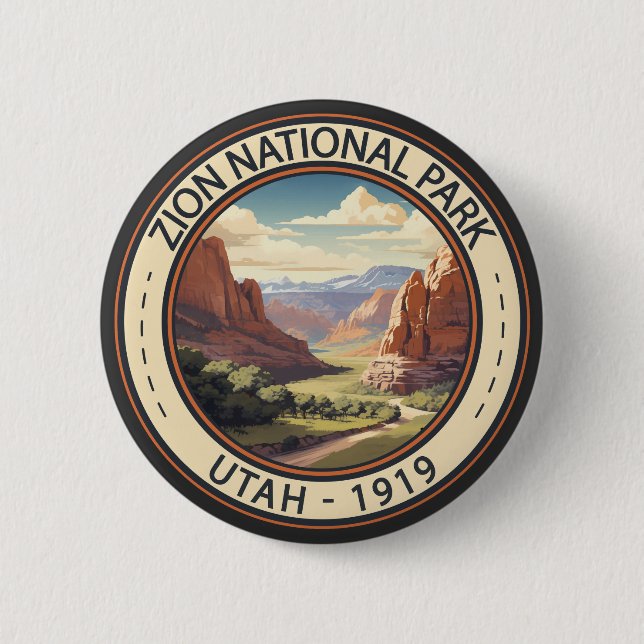 Badge Rond 5 Cm Zion National Park Illustration Art de voyage (Devant)