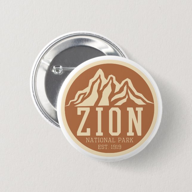 Badge Rond 5 Cm Zion National Park Utah USA Outdoors Retro (Devant & derrière)