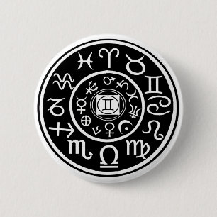 Badge Rond 5 Cm Zodiac - Constellation Gemini et conception planét