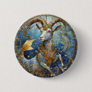 Badge Rond 5 Cm Zodiaque - Capricorne la Chèvre de Mer