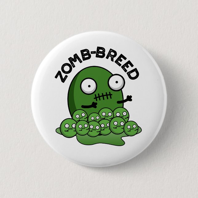 Badge Rond 5 Cm Zom-breed Funny Halloween Zombie race Pun (Devant)