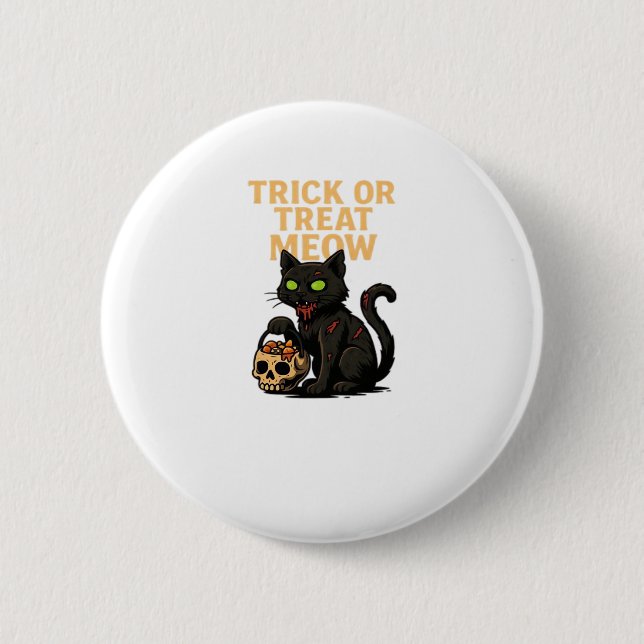 Badge Rond 5 Cm Zombie Chat - Tricoter ou traiter Meow Halloween D (Devant)